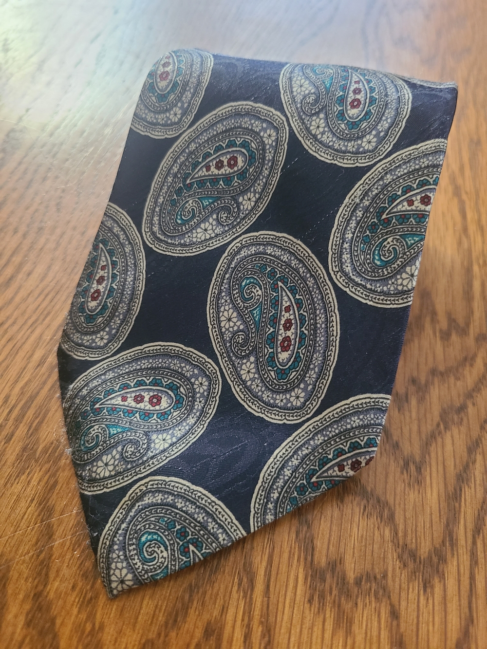 Etienne Aigner Navy Paisley Silk Tie with Teal and Cream Accents